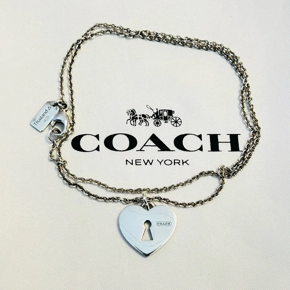 NWOT RARE Coach 925 Sterling Silver Heart Charm Necklace - Picture 10 of 12